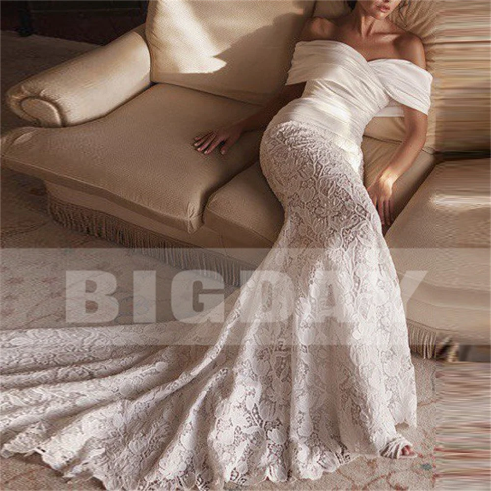 BIGDAY Luxury Lace Mermaid Wedding Dress Women Off The Shoulder Pleat Open Back V-Neck Bridal Gown Vestido De Noiva Customized 12 S7abe0a663c74490bb94082ed990ef6deI
