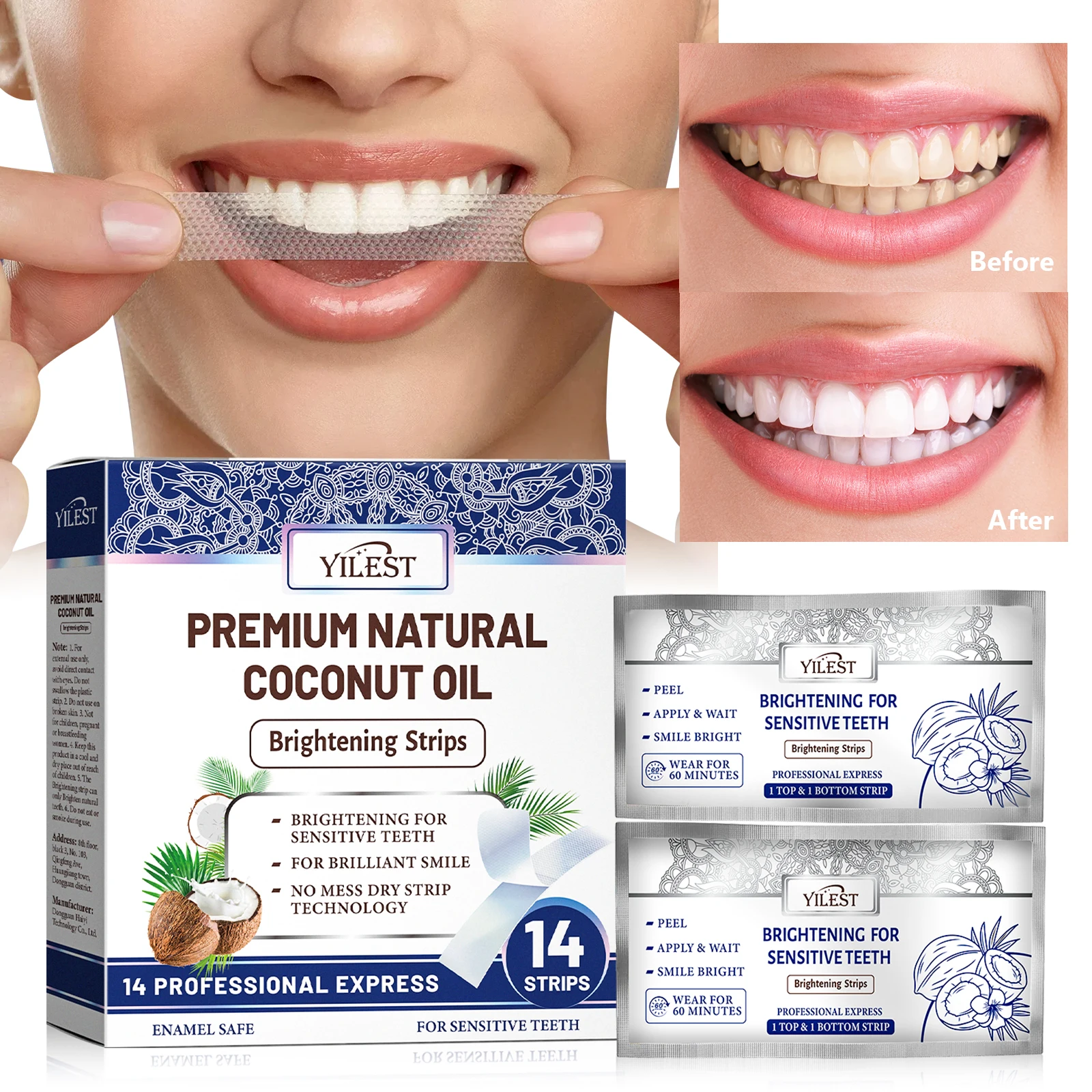 14 Strips Teeth Whitening Strips,Remove Plaque Stains Cleaning Oral Hygiene Sensitivity Relief,Fresh Breath Brighten Tooth Care