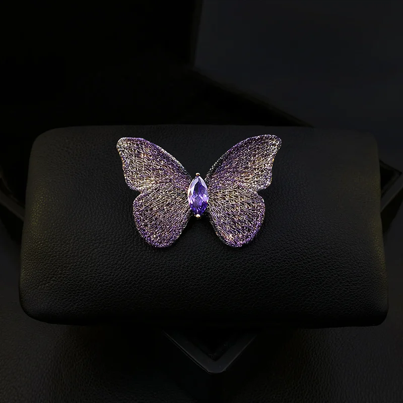 1795 Metal Crocheted Handmade Embroidered Fabric Butterfly Brooch Women's Luxury Elegant Insect Pin Suit Corsage Vintage Jewelry