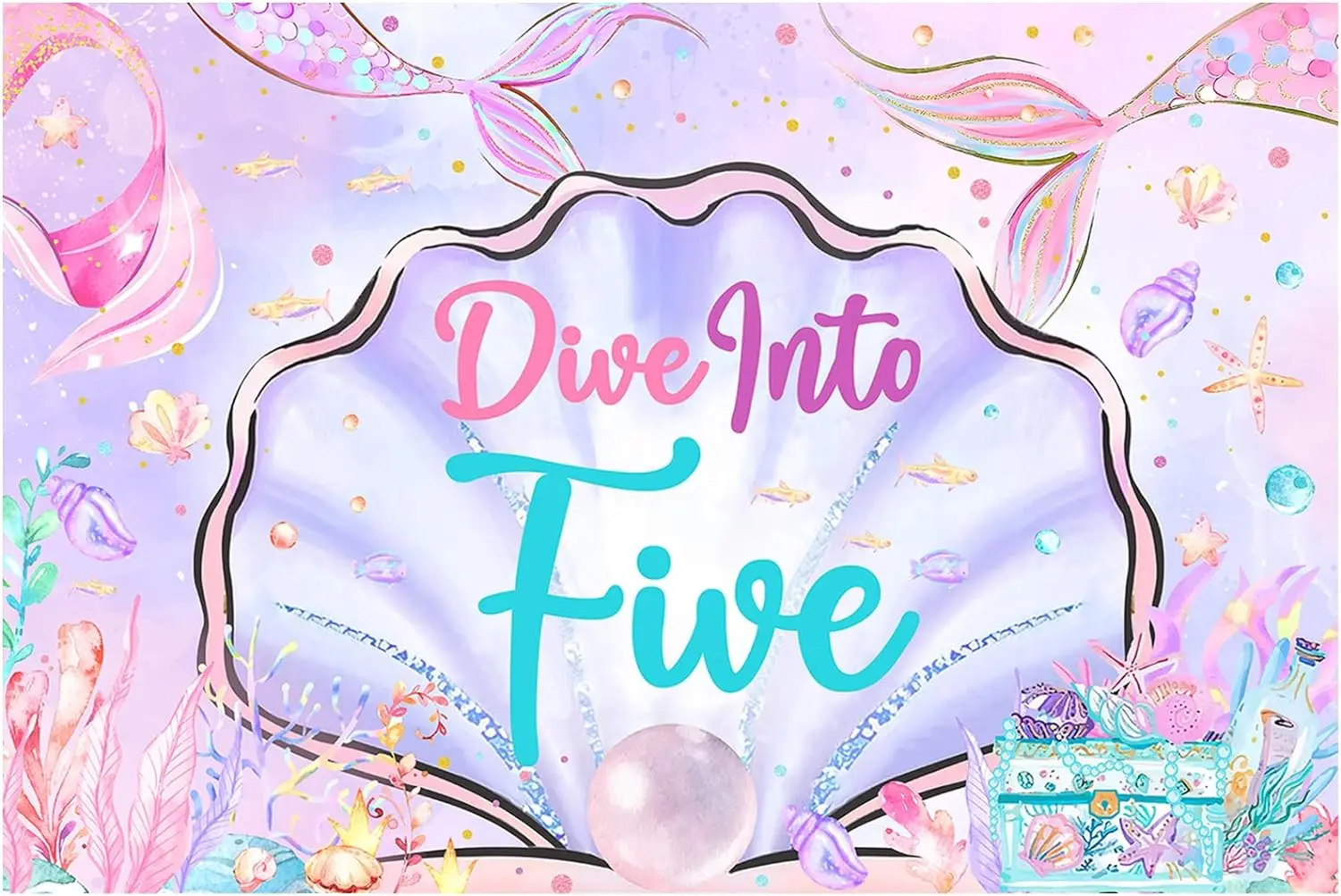 

Mermaid 5th BirthdayDecor Dive Into Five Backdrop Birthday Banner Under The Sea Photo Booth Studio for 5Years Old Birthday Party