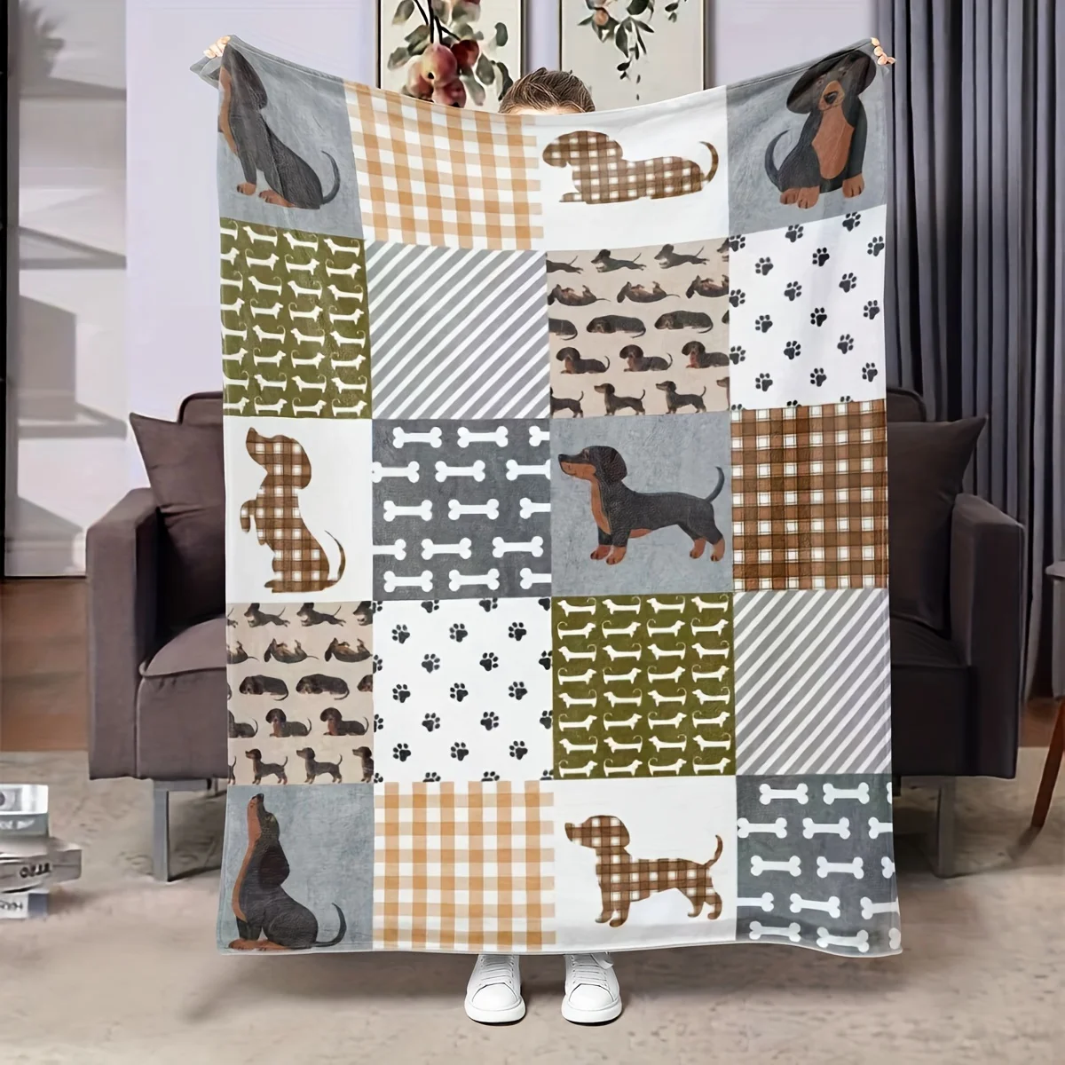 VIKAMA Plaid Dog Print Throw Blanket, Soft, Comfortable And Warm. For ...