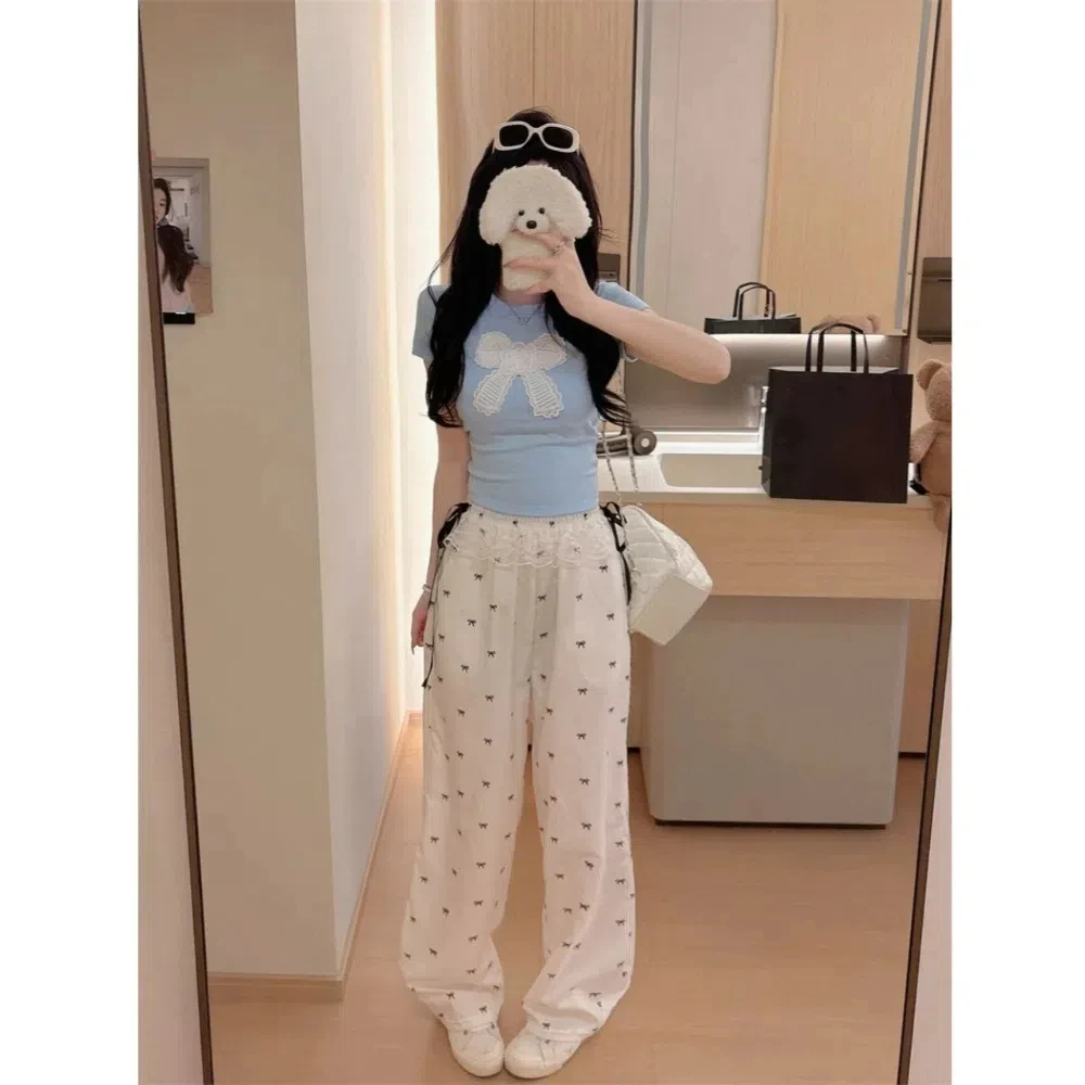 Description Picture 6 of itemIns Sweet Cotton Korean Bow T-shirts With Chest Pads Embroidered Y2K Crop Tops Bowknot Spicy Girl Short Shoulder Tops Student
