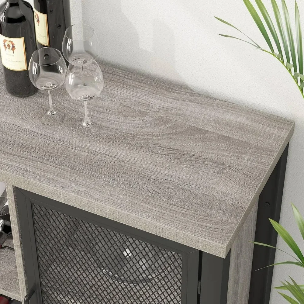 Rustic Liquor Bar Cabinet, Industrial Coffee Wine Cabinet for Liquor and Glasses, Farmhouse Bar for Home Kitchen Living Dining