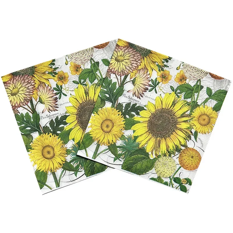 20pcs/Pac 33cm 2-Ply Colourful Floral Theme Yellow Sunflower Printed Napkins Holiday Party Napkins Butterfly Bone Bart Paper