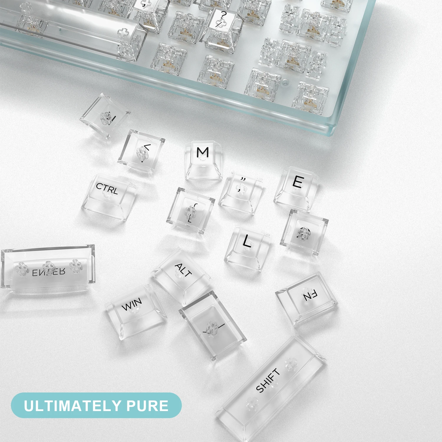 Keycaps MDA Cristal Blanc Translucide - 135 Touches, Profil MDA, Compatible MX, Pour Claviers Rétroéclairés