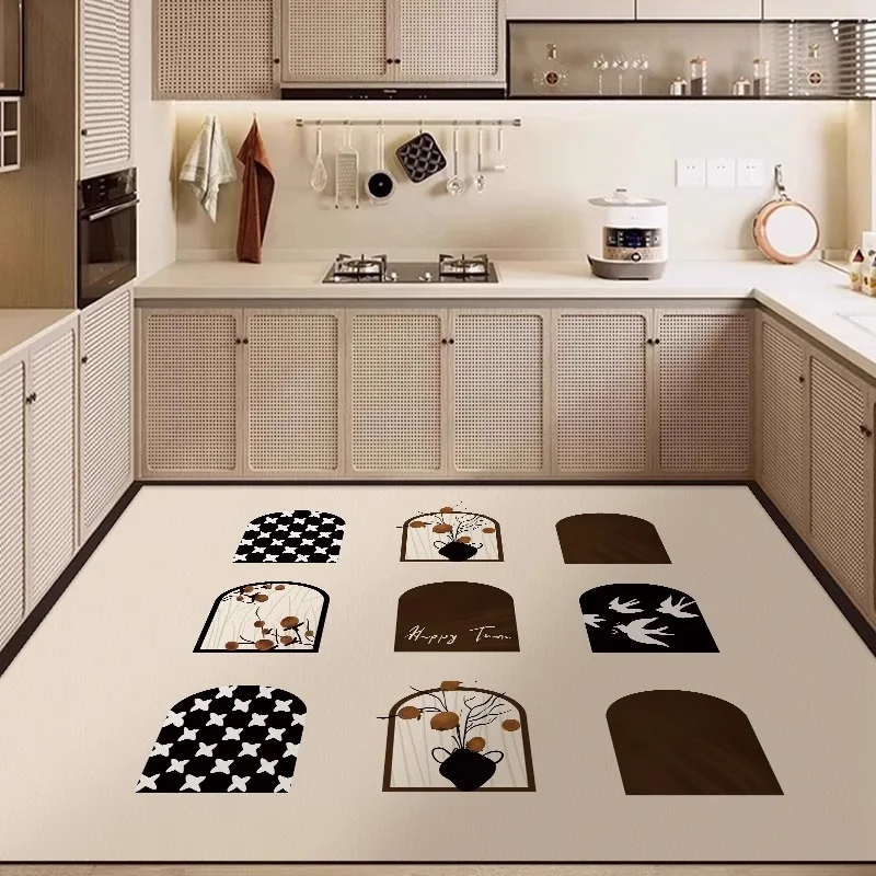 PVC Leather Kitchen Mat Retro Plaid Pattern Large Area Carpet Practical Waterproof Oil-proof Non-slip Balcony Rug Alfombra Tapis