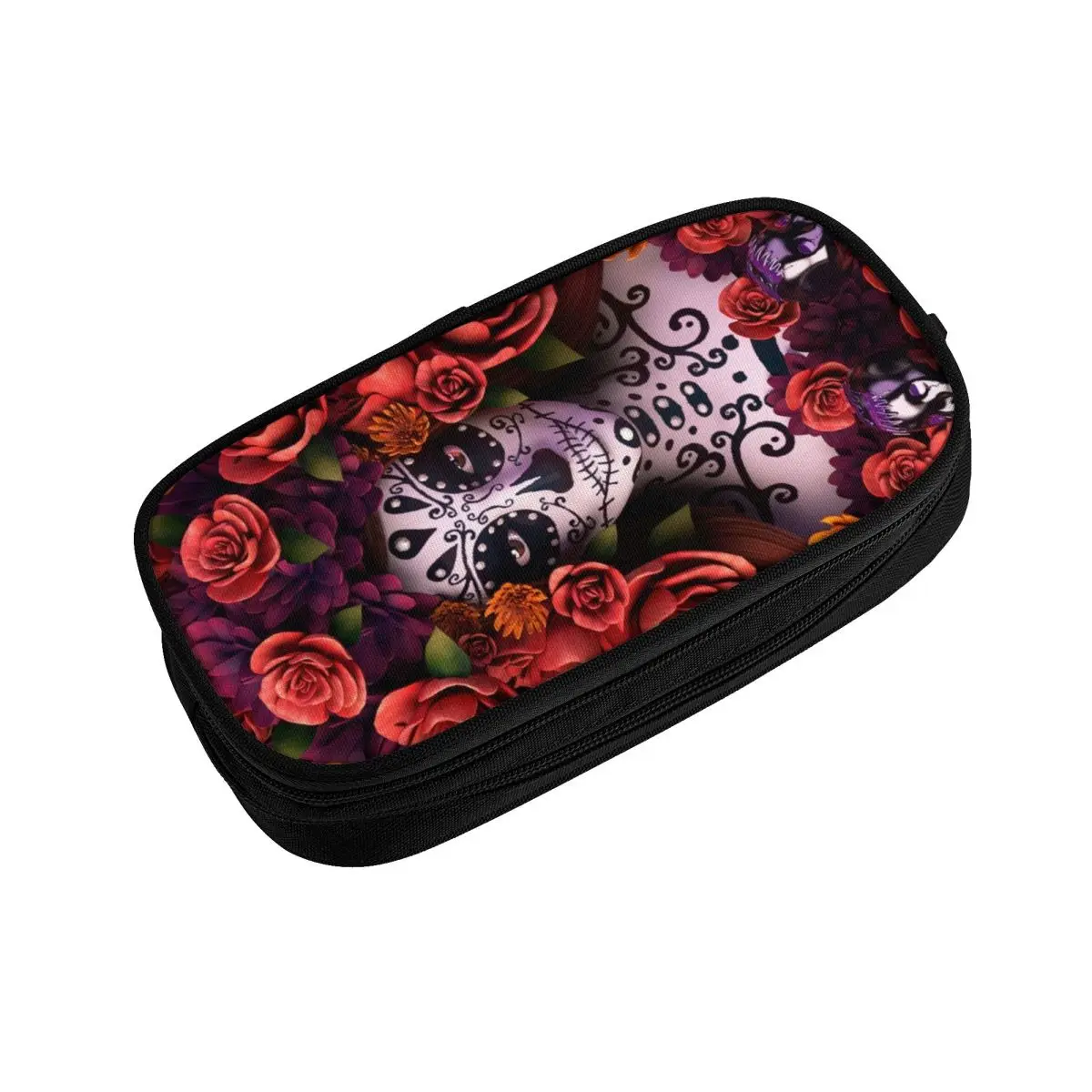 사용자 정의 할로윈 Catrina 설탕 두개골 Kawaii 연필 케이스 대용량 죽은 멕시코 레이디 연필 상자 학생 편지지의 날