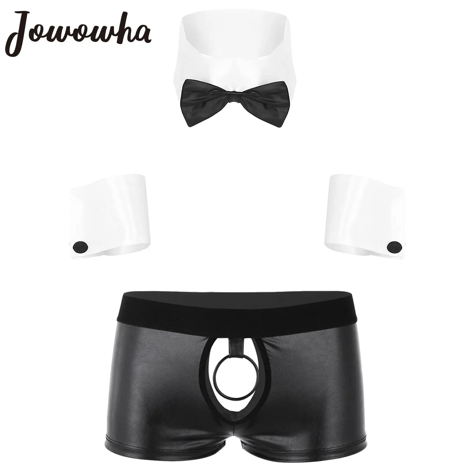 Men Costume Accessories Men Lingerie Set Cosplay Men Sexy Lingerie Set Waiter Stage Dancer Costumes Sexy Leather Crotchless Underwear Role Play Uniforms Nightclub Outfit
