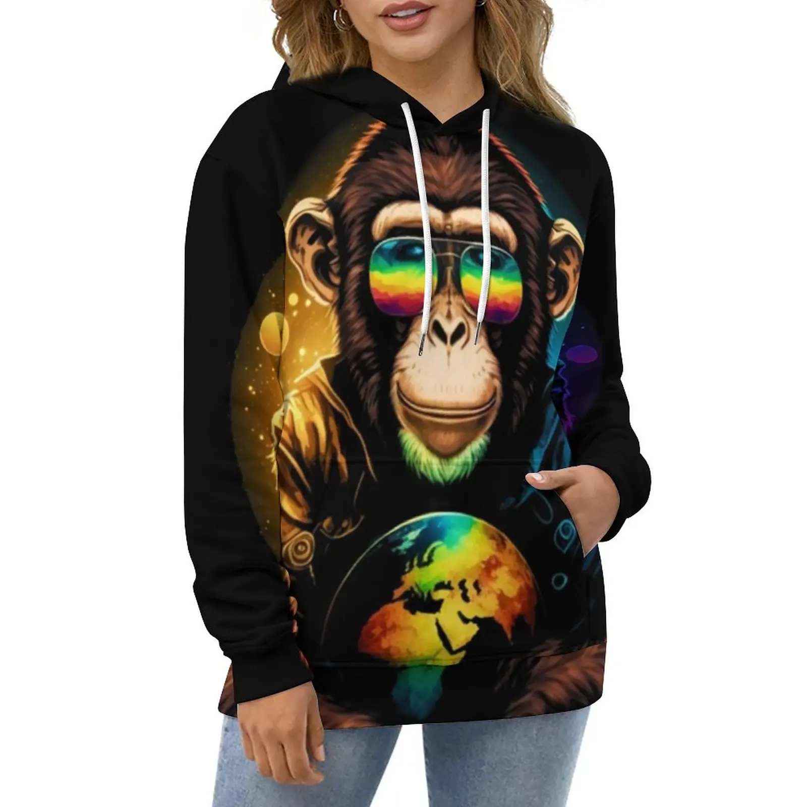 

Monkey Print Hoodies Long-Sleeve A Beautiful World Pretty Casual Hoodie Autumn Street Fashion Oversized Loose Hooded Sweatshirts