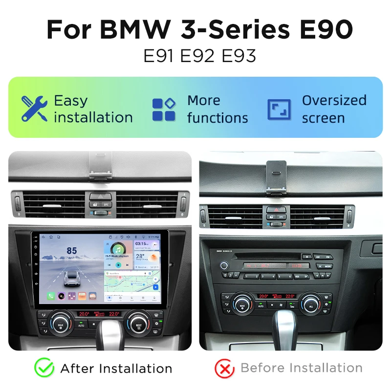Radio para Auto Cestovet 8 Core 4G WiFi para BMW Serie 3 E90 E91 E92 E93 con Pantalla IPS, CarPlay, Android Auto, GPS, Navegador, Estéreo, SWC, BT, FM, AM, RDS, DSP, 2Din, Mirror Link, Reproductor Multimedia, Chat de Voz con IA, Cámara 360 Opcional, Actualización OTA, Unidad Principal 2