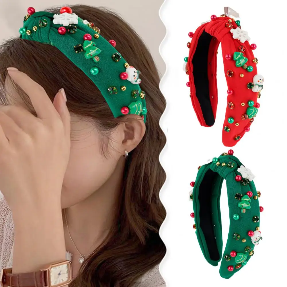 Christmas Headband Women Christmas Tree Headband Rhinestones Lightweight Festive New Year Hair Accessory for Parties