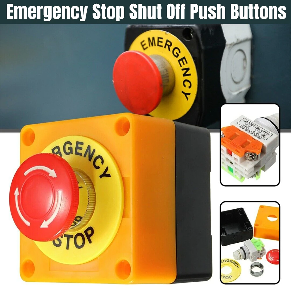 2PCS Emergency Stop Shut Off Push Button Switch NO / NC e-stop Push Button