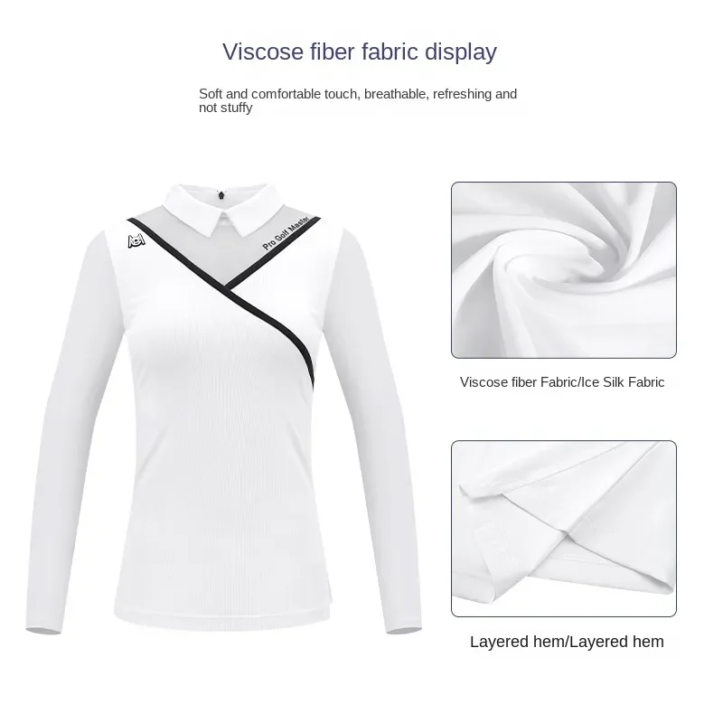 PGM Golf Women's Long Sleeve T Shirts Breathable Ice Silk Summer Spring Autumn Elastic Comfort Back Zipper Apparel Women YF476