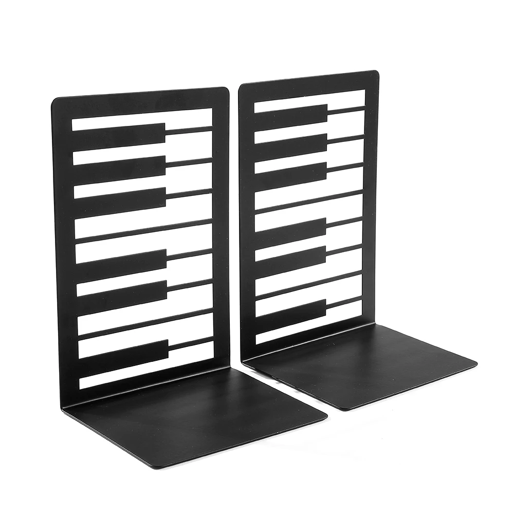 2pcs Black Piano Key Bookends Heavy Duty Iron Bookends Storage Rack Iron Home Desk Racks For Book Lovers Organise Desktop Tools book organizer book holder book stand
