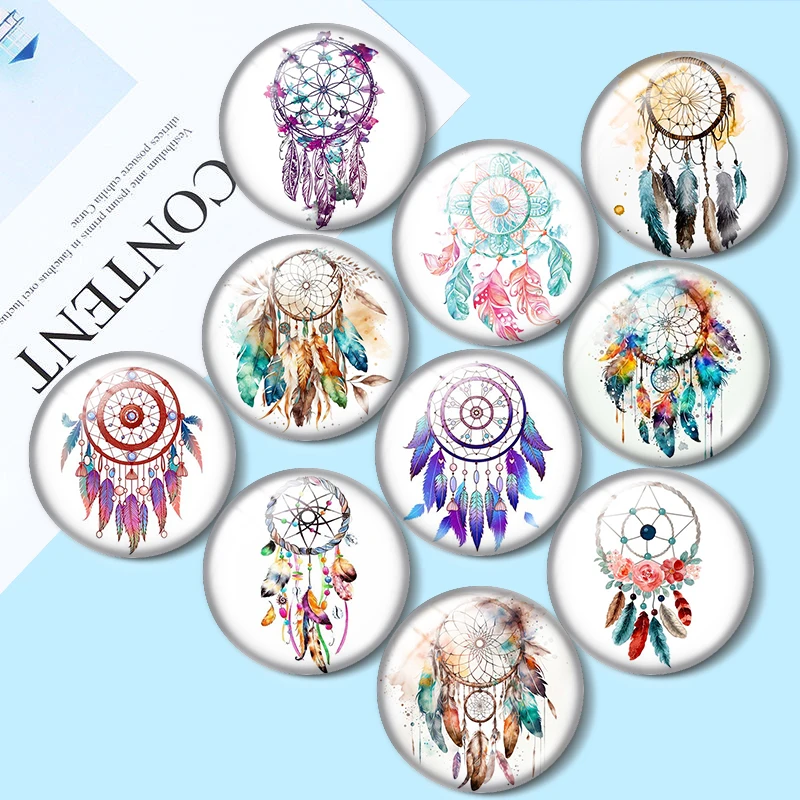 

Watercolor dream catcher 10pcs 12mm/18mm/20mm/25mm Round photo glass cabochon demo flat back Making findings