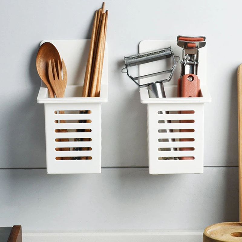 

Настенная пластиковая корзина для кухни и ванной, без сверления, держатель для ложек и туалетных принадлежностей