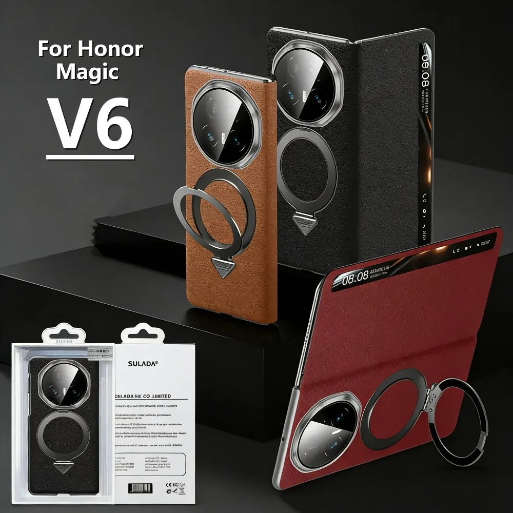 Sulada Genuine Leather Smart Window View Flip Case with Metal Magnetic Ring Holder & Kickstand