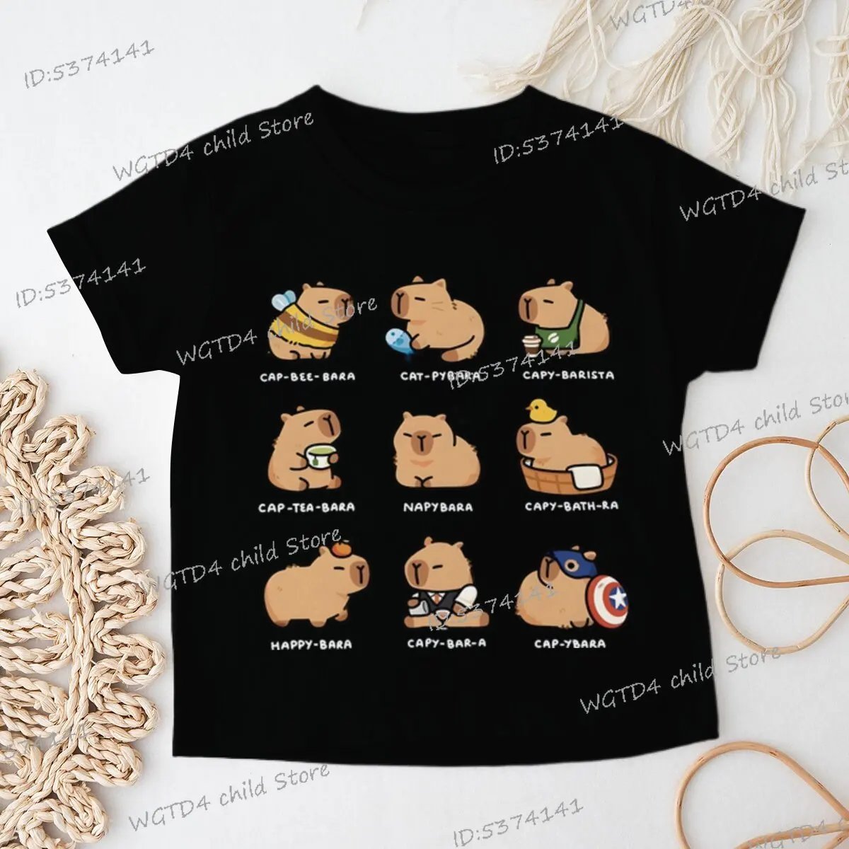 Funny Capybara Cartoon Print T Shirt for Girls Boys