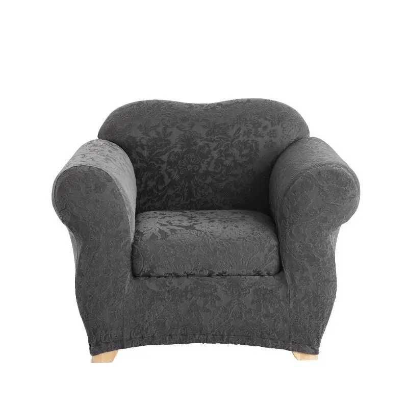 

Gray 2pc Stretch Jacquard Damask Chair Slipcovers for Contemporary Look