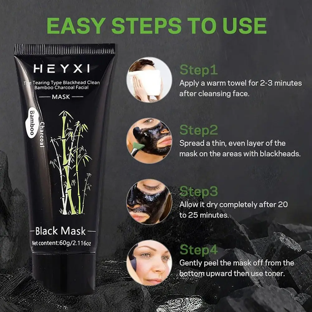 Peel-off blackhead cleansing bamboo charcoal mask, deeply cleanses, purifies, refines pores, for both men and women 5