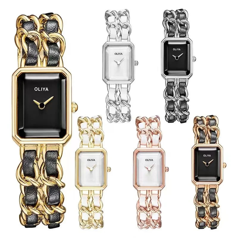 Gft box Square women's watch classic brand design waterproof ceramic color leather stainless steel bracelet Reloj mujegu