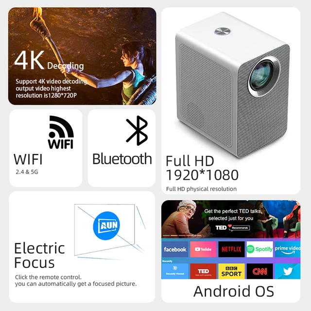 AUN MINI projecteur portable ET50S Android Full HD 1080P videoprojecteur  Home cinéma LED projecteurs video 4K WIFI pour téléphone portable -  AliExpress