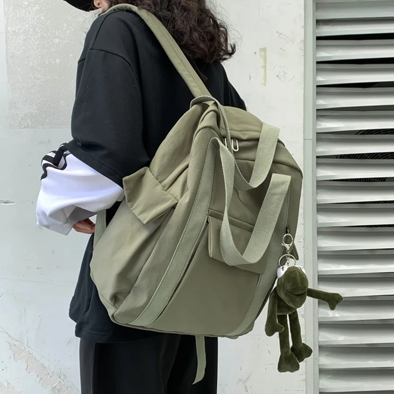 

New Solid Color Women'S Waterproof Nylon Backpack Simple School Bag For Teenage Girl Shoulder Travel Bag School Backpack