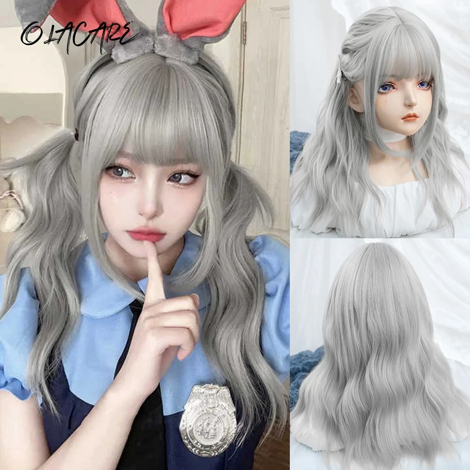 Silver Ash Long Deep Wave Synthetic Wig For Women