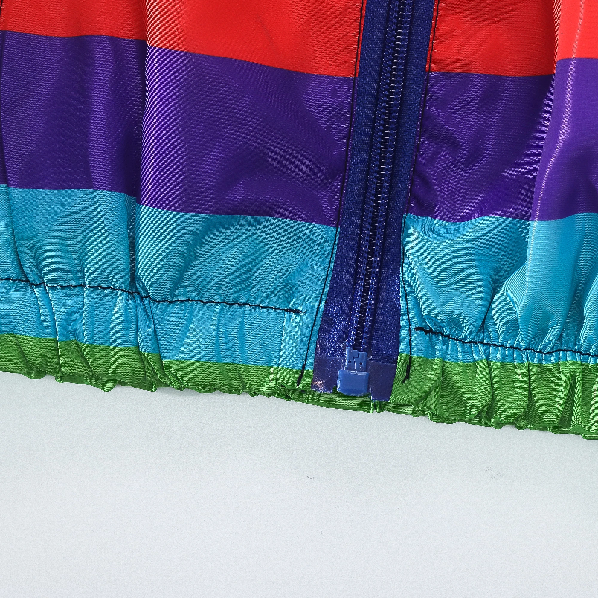 Spring and Autumn Boys' Sprint Coat Fashion Rainbow Stripe Windproof Hooded Zipper Sprint Coat Jacket