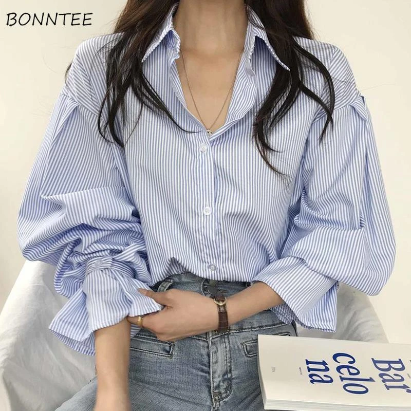Shirts Women Striped Simple Spring Tender Female Temperament Retro Ulzzang Stylish Classic Office Lady Basic Popular Long Sleeve