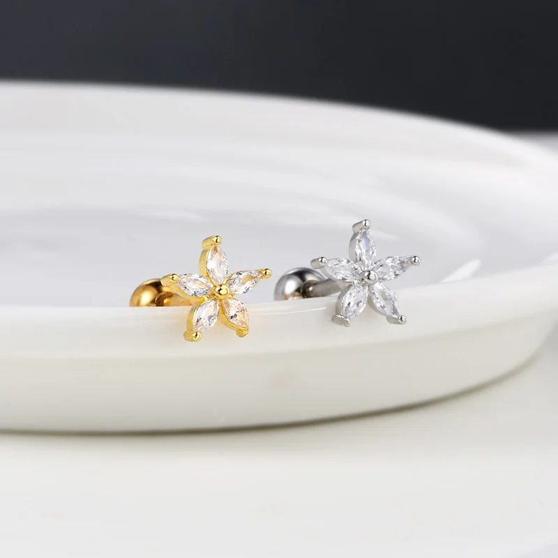 1PC Blume Stern Kreuz Tragus Piercing Edelstahl Schraube Stud Ohrring Flache Helix Lappen Rook Knorpel Earing Heißer Trend schmuck – Detail 7