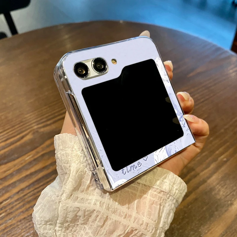 Transparent Flowers Print Case For Samsung Galaxy Z Flip4 Flip5 Flip6 Clear Hard Folding Phone Cover For Samsung Z Flip 6 5 4 3_voghion.com