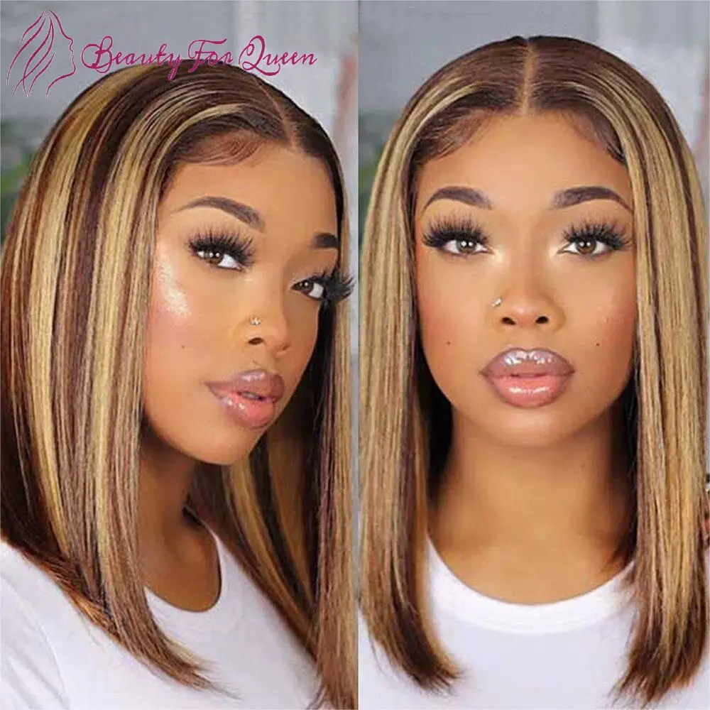 

Short Bob Wigs Brazilian Bone Straight Human Hair Wigs For Women 1B/99J Highlight Wig HD Transparent Lace Frontal Wig