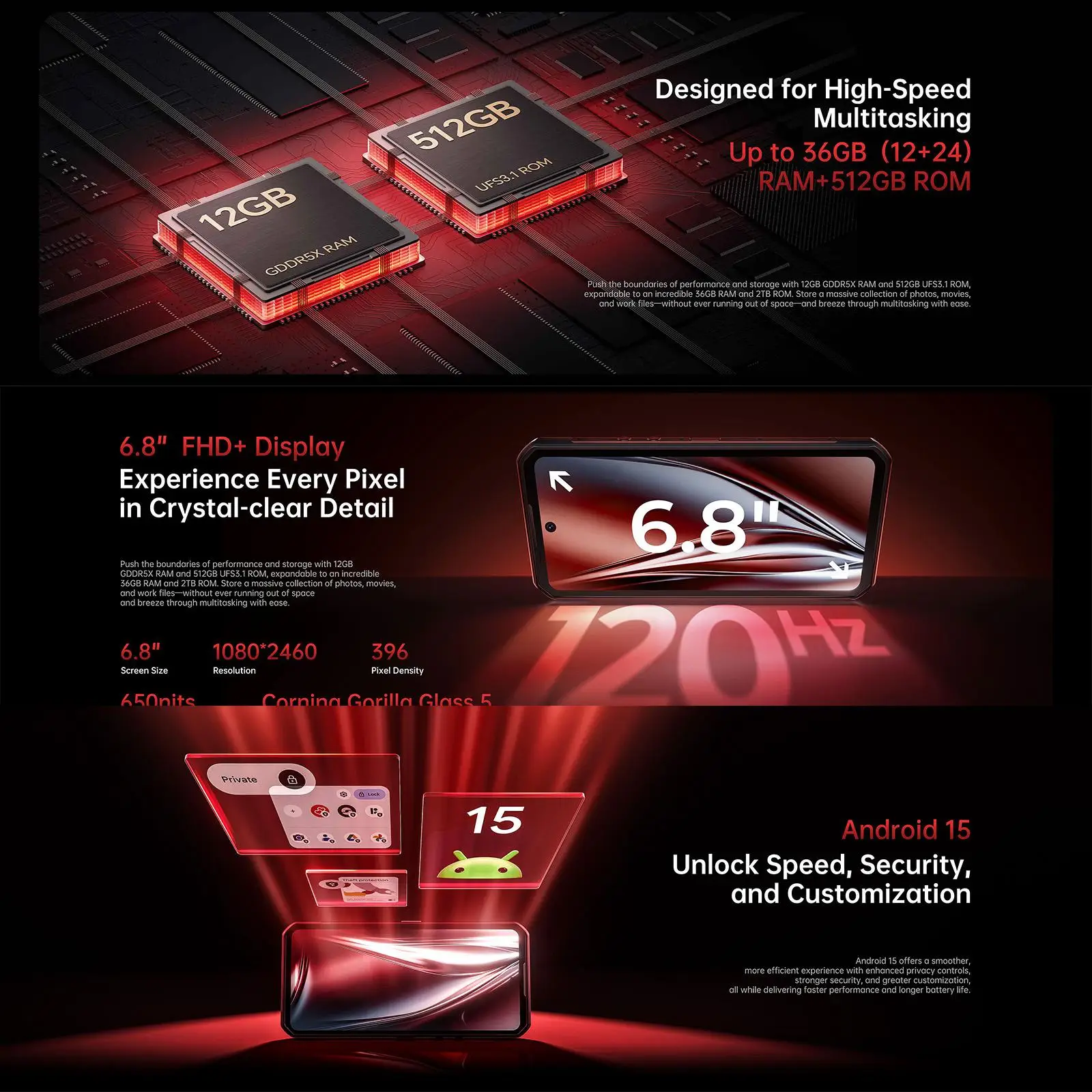 Oukitel WP300 Rugged Smartphone 12GB+512GB 120W Android 15  Modular detachable Earbud 16000mAh 6.78" 108MP Camera 5G CellPhone