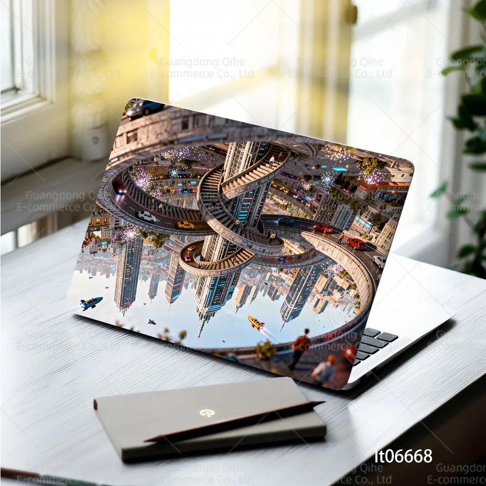 Futuristic City Design Laptop Skin Sticker Set - 2 Piece Decal Cover