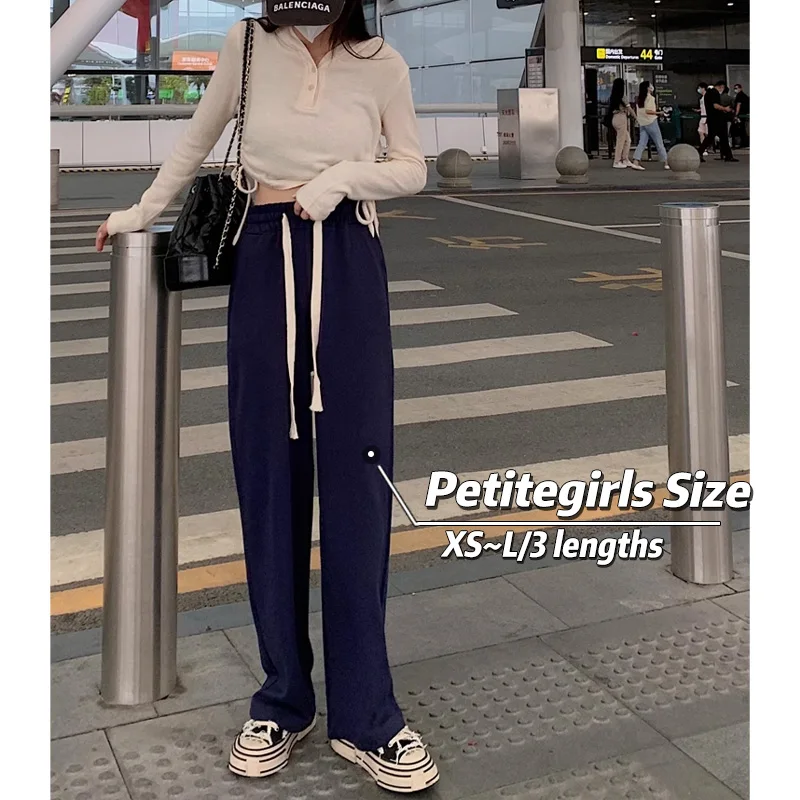 

150cm Petite girls Laziness Casual Floor Mop Pants Appear High Wide Legs Women Loose Straight Drawstring Sports XS Spring Autumn