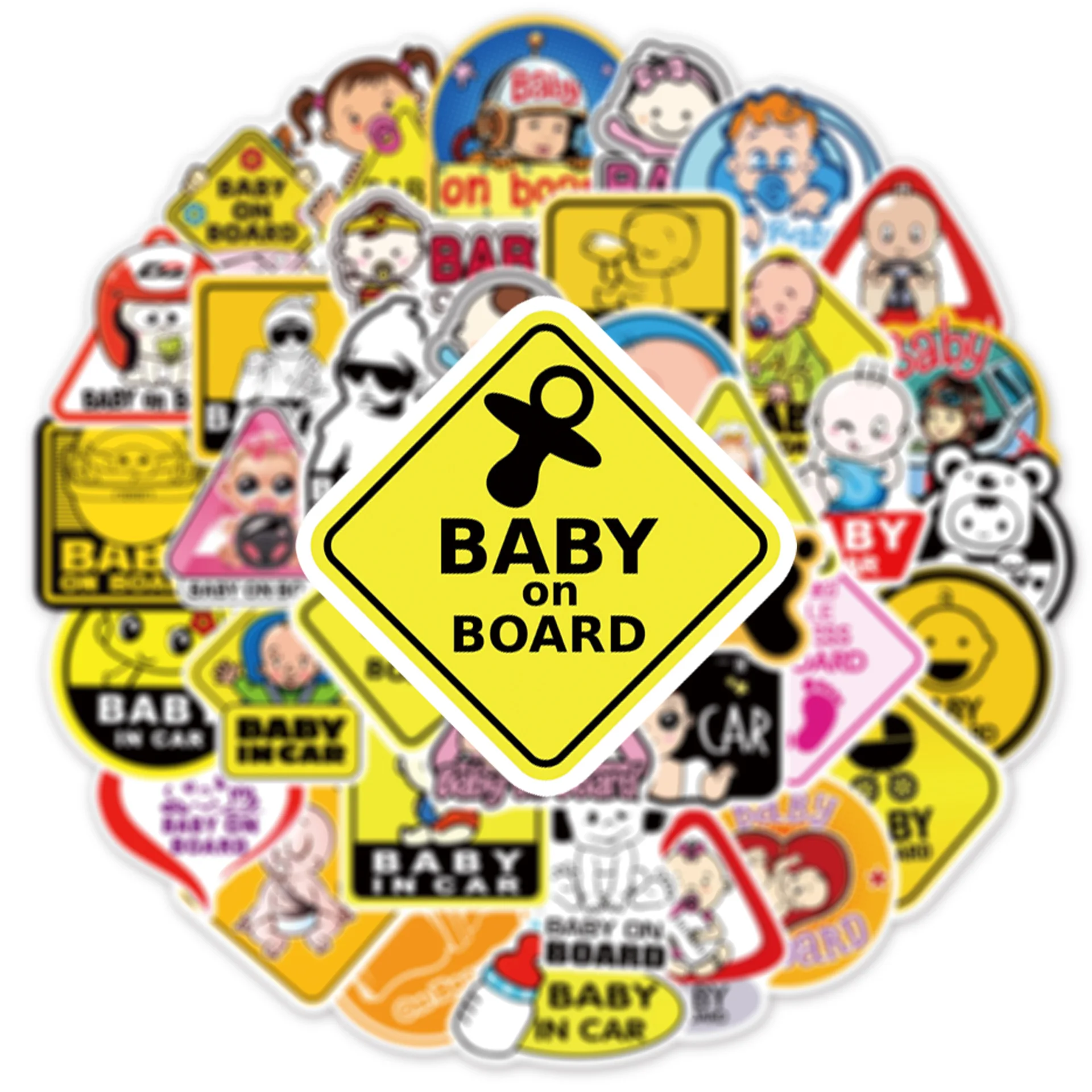 50Pcs Baby on Board 경고 슬로건 귀여운 장식 낙서 스티커 자동차 유모차 안티 PVC 스티커