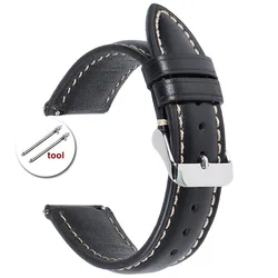 Premium Vintage Oil Wax Leather Watch Strap - High - Quality Cowhide with Quick Release - 20mm (Black)