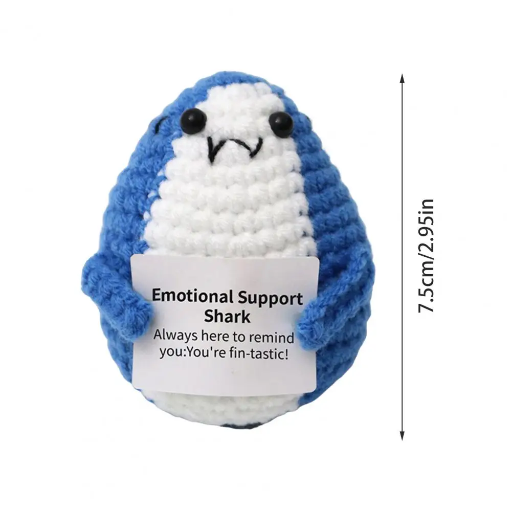 Positive Crochet Shark Doll with Encouraging Card Emotional Support Handmade Knitting Yellow Duck Animal Decoration Ornament Str