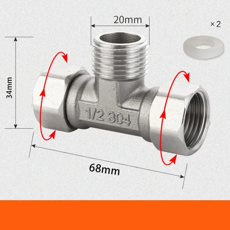 G1/2in T-Valve Toilet Diverter Valve T Adapter Three-way Water Pipe Splitter Diverter Valve Bath Bidet Sprayer Shower Fitting