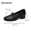Comemore Loafers Shoes Women Medium Heels Leather Black Lady Work Professional Shoe New Luxury Designer Heels Zapatos De Mujer 6