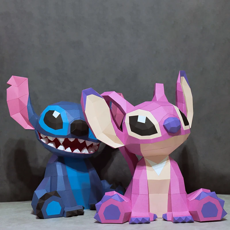 Stitch Angel Paper Model 40cm Low Poly Sculpture Papercraft 3D DIY Handmade Toy Movie Props Children Room Decor MINISO Disney