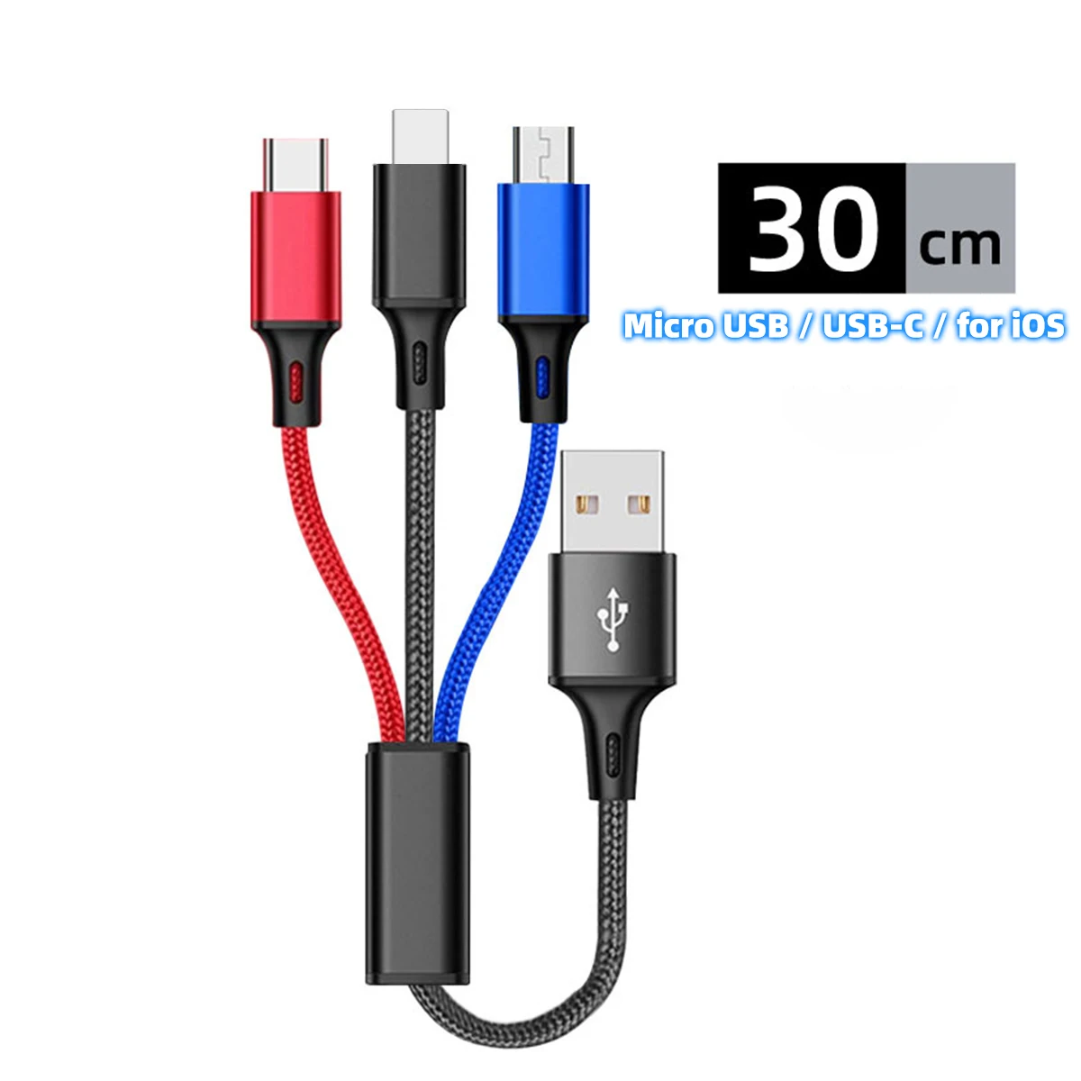 3-in-1 Fast Charging Cable with USB and Type-C Ports, 1.2m Length
