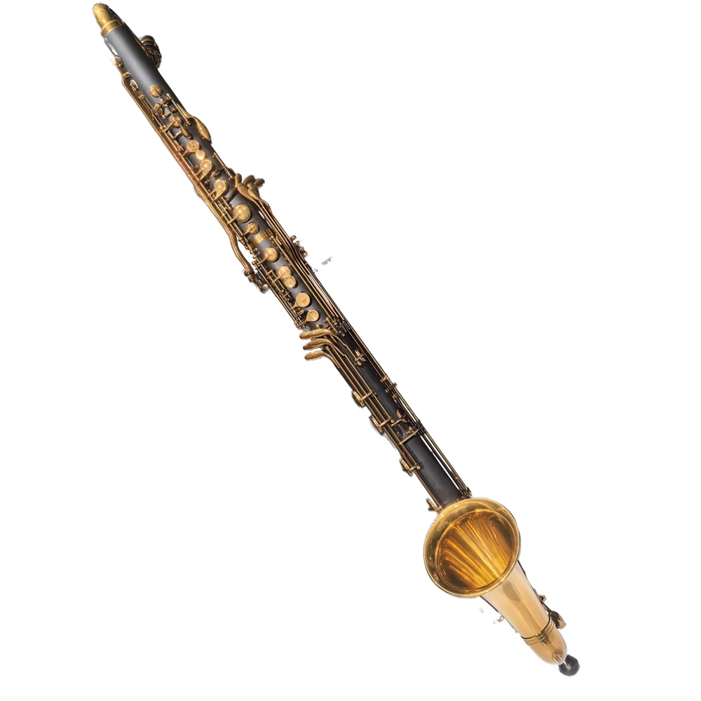 Eastern music B flat hard rubber bass clarinet Low C with vintage lacquered keys