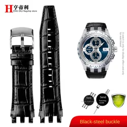 Elegant 22mm Cowhide Leather Wristband Bracelet with Tool - Men's Accessory - 22mm (Black Silver Buckle)