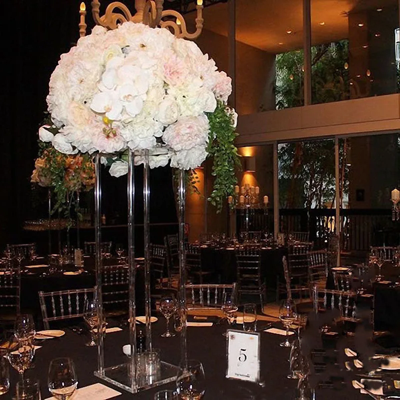 Clear Acrylic Flower Vase for Wedding Decoration, Table Centerpiece, Vintage Floral Stand, Columns for Marriage, 5 Set