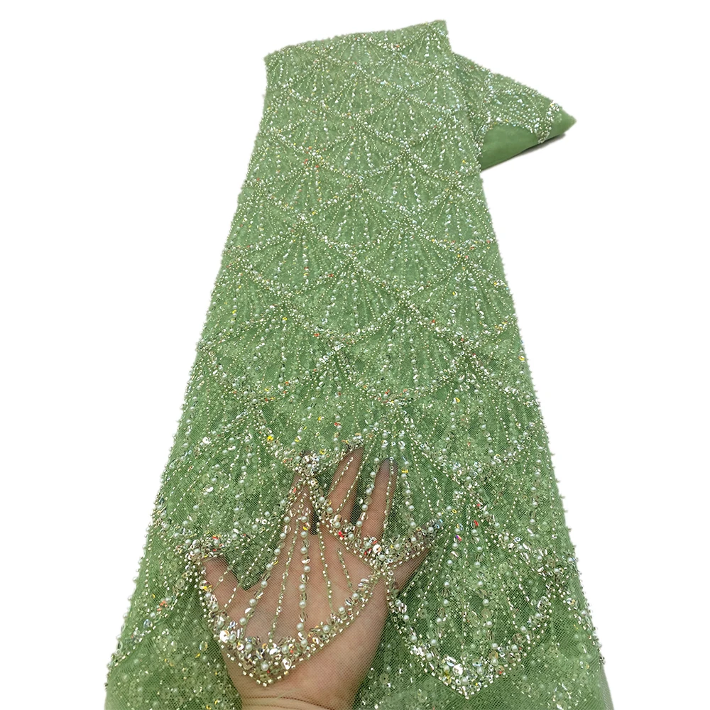 African Beaded Lace Fabric French Bridal Sequins Lace Fabric Luxury Nigerian Tulle Couture Materiel tulle fabric,sequins jacquard lace fabric,lace trim fabric