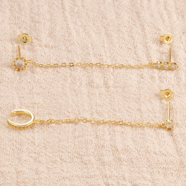 85845-6810ee.jpg 1 pièce 14K plaqué or cheval oeil chaîne gland Zircon boucles d'oreilles pour femmes géométrique minimalisme boucles d'oreilles bijoux accessoires