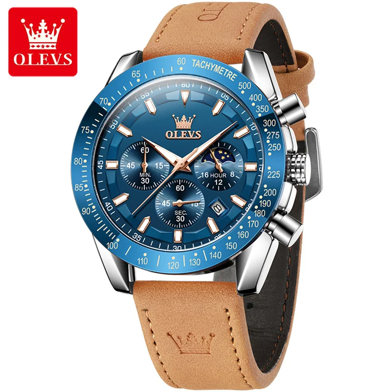 OLEVS Blue Dial Men Watches Top Luxury Brand Waterproof Sport Military Quartz Watch Men Fashion Clock Relogio Masculino New