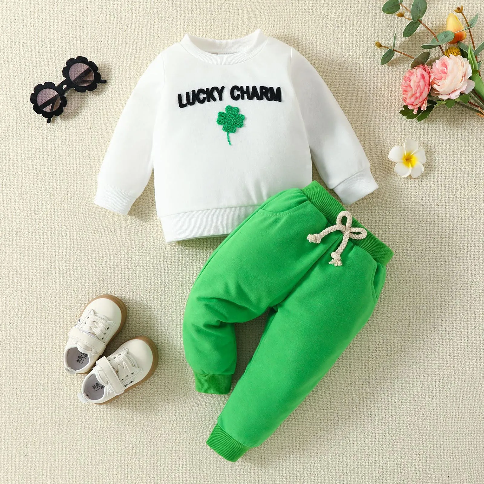 

Long Sleeve Warm Children St.Patric.k's Day Outfits Comfortable Autumn Spring Tops + Pants 2PCS Baby Boys Girls Clothing Set